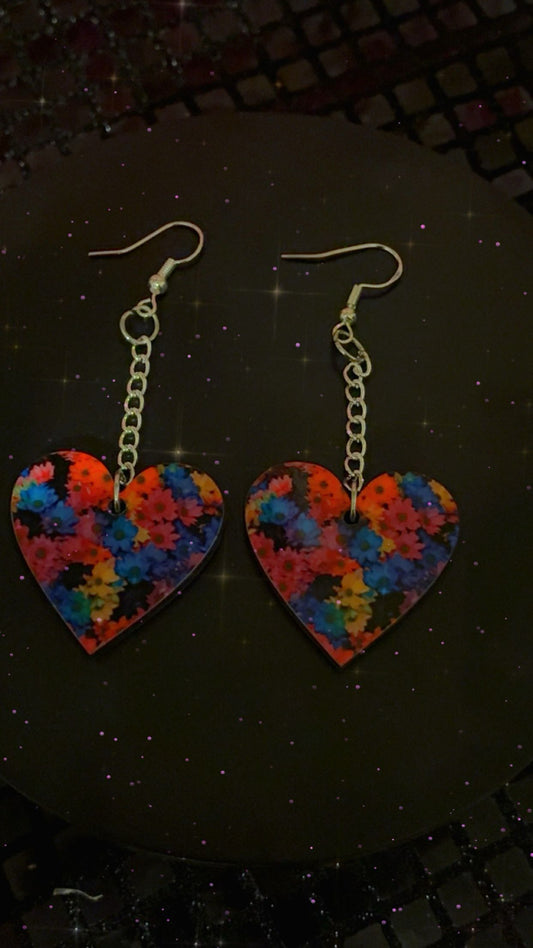Flower heart earrings
