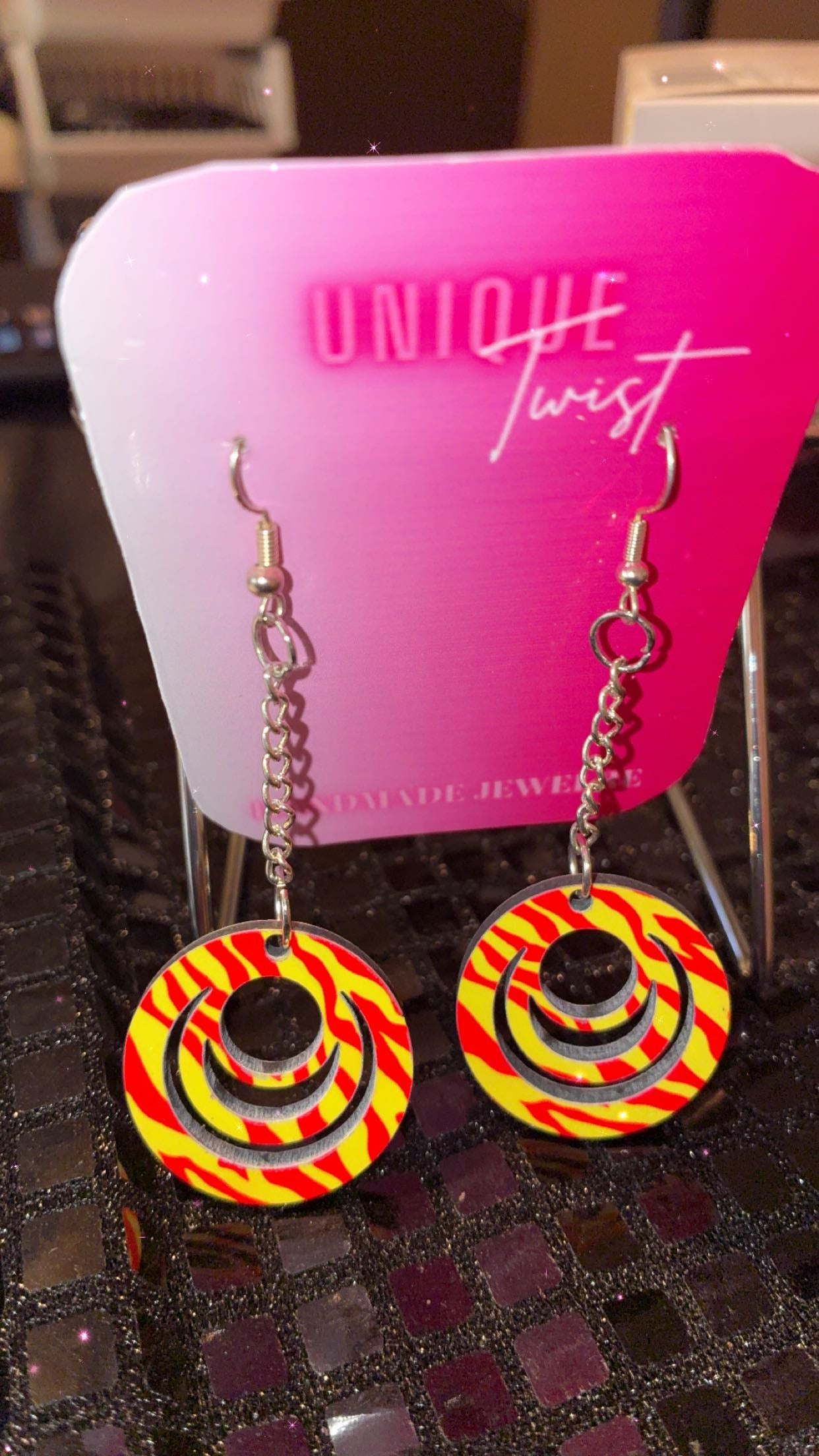 Beautiful yellow and red zebra print earring