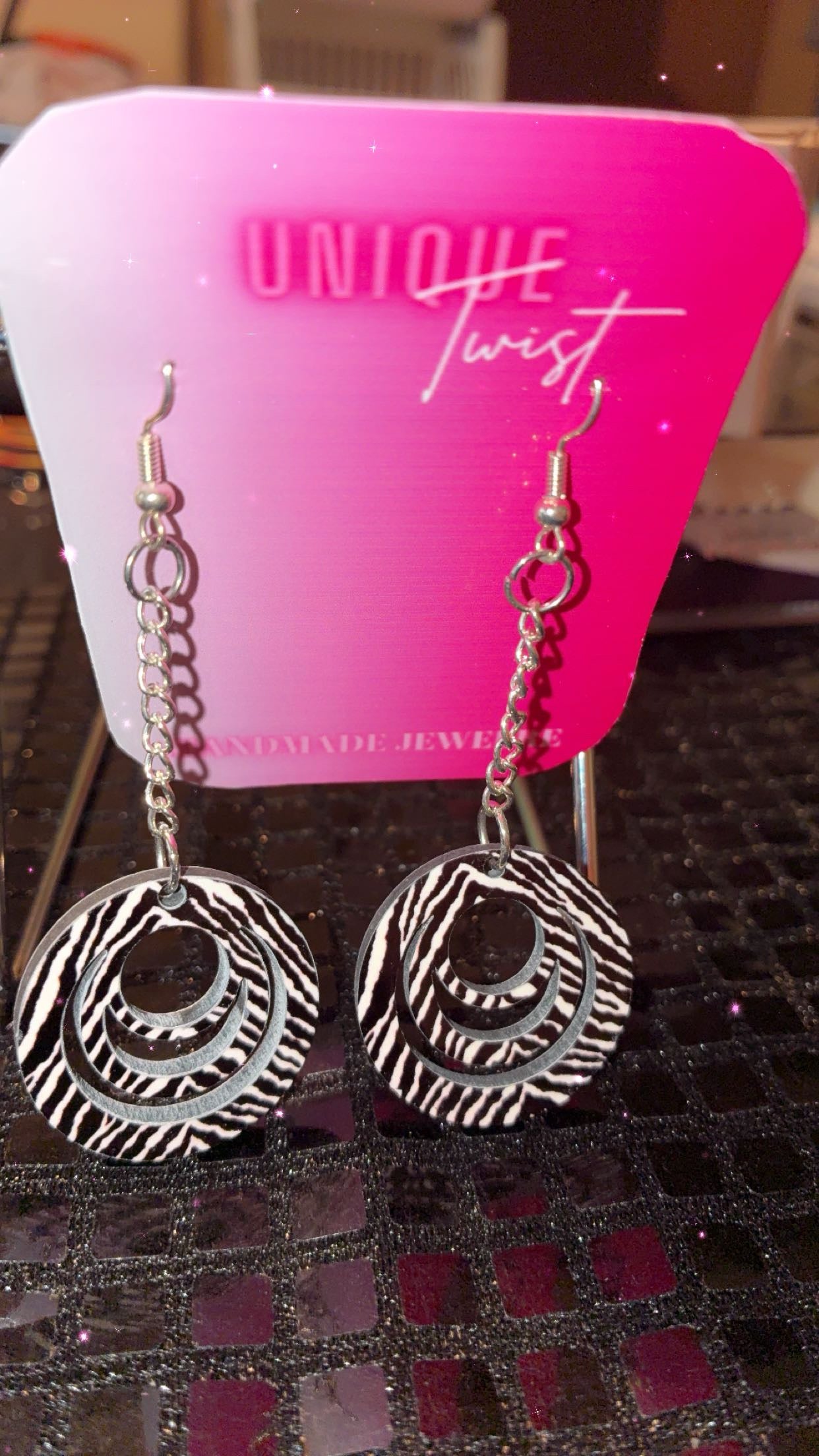 White and black zebra print earring