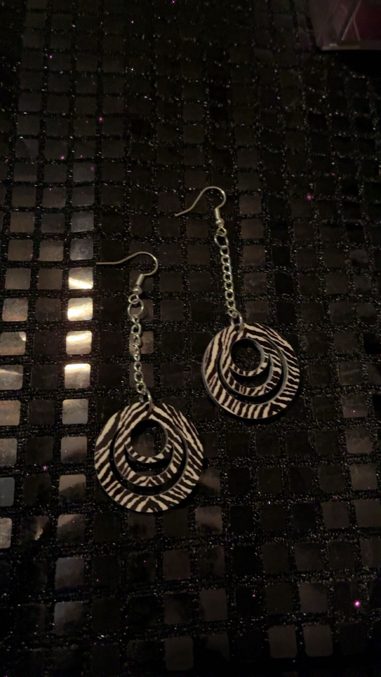 White and black zebra print earring