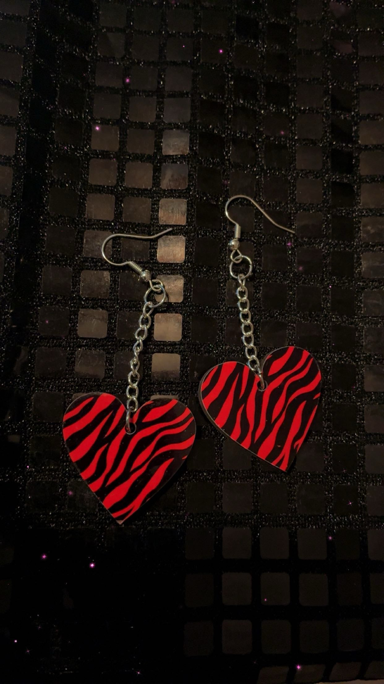 Hot pink and black zebra print earring