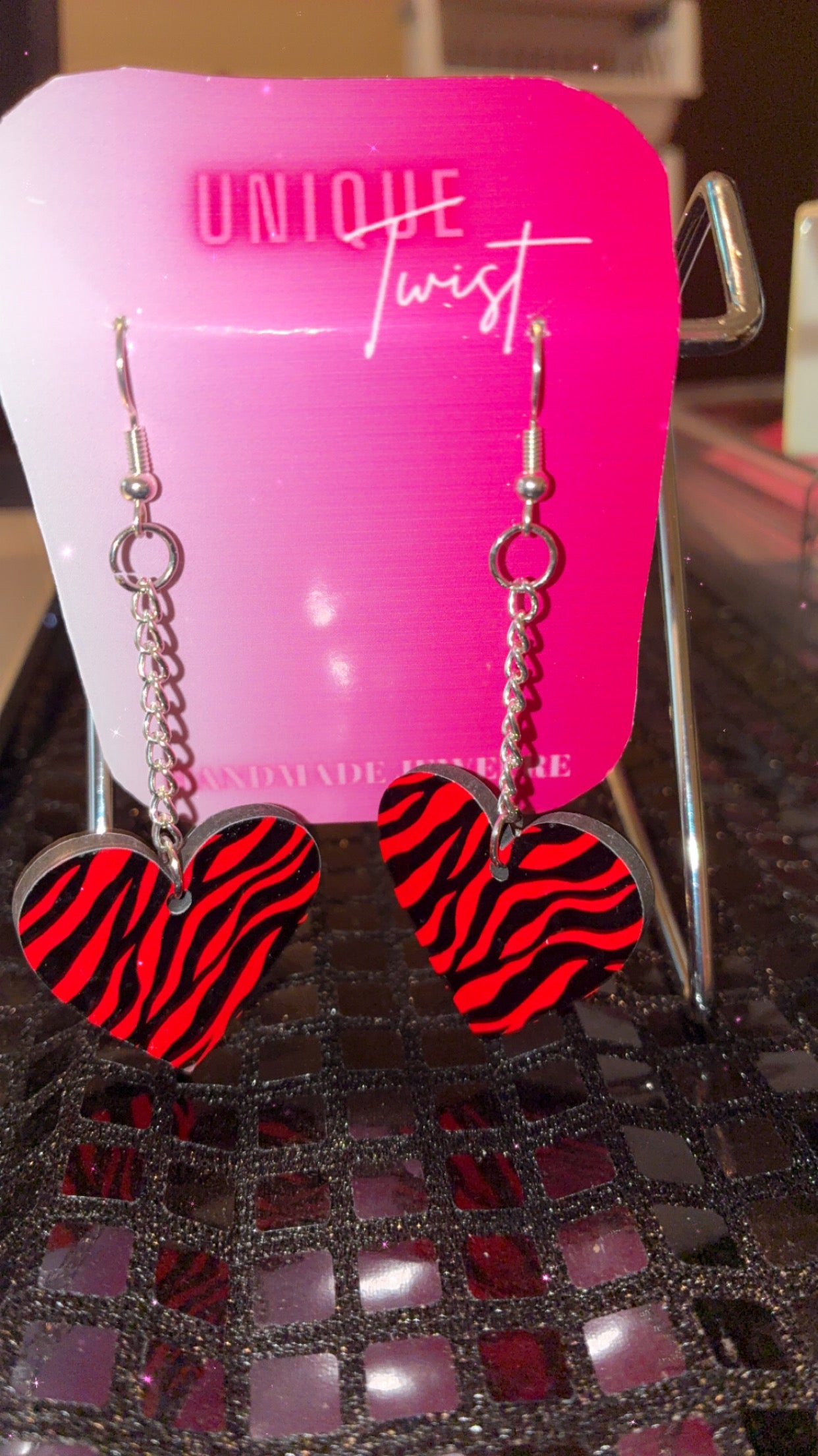 Heart zebra print earring